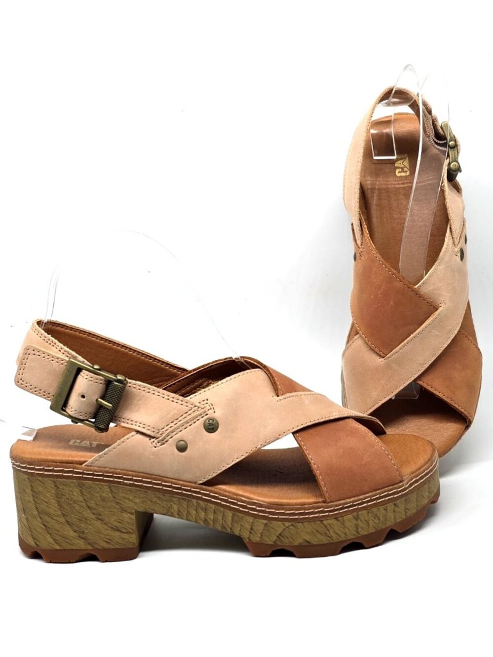 Caterpillar Lia Tan / Beige Leather Heeled Sandals P310271 Women's Size 7